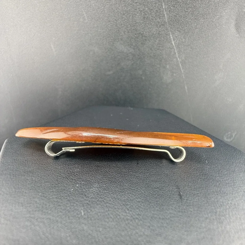 Vintage Avon Hair Clip Brown Amber Acrylic Faux Tortoise Leaf Barrette